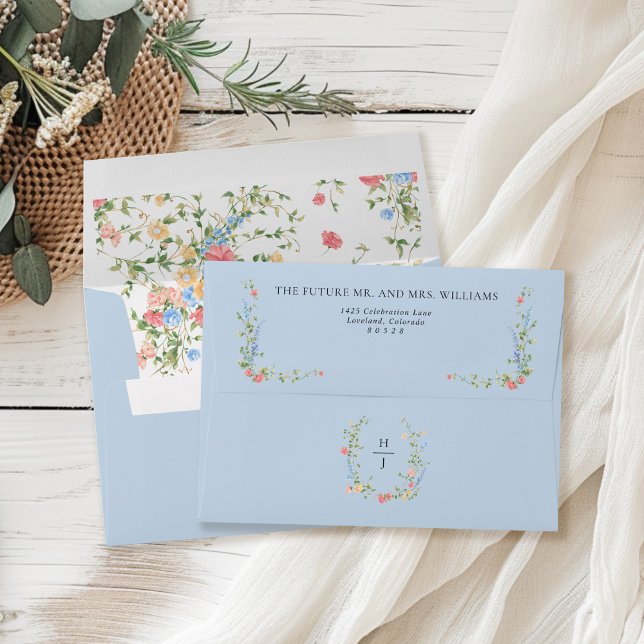 Monogram Wildflower Wedding Return Address Envelope (Creator Uploaded)