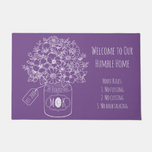 Monogram Wildflowers Bouquet Hand-Drawn Mason Jar Doormat
