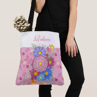 Monogram Wildflowers butterfly floral design pink Tote Bag