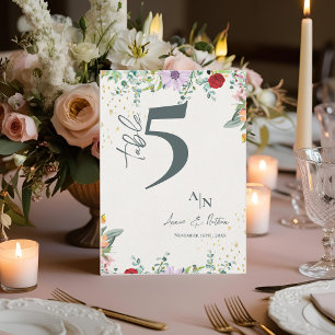 Monogram Wildflowers Floral Wedding Table Number