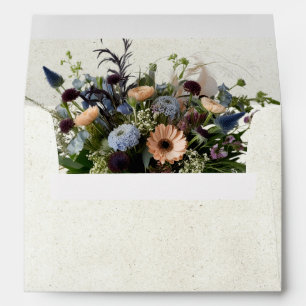 Monogram, Wildflowers & Ribbon - Blue Wedding Envelope