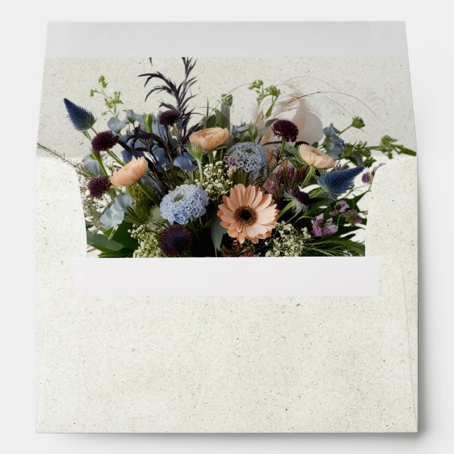 Monogram, Wildflowers & Ribbon - Blue Wedding Envelope (Back (Bottom))