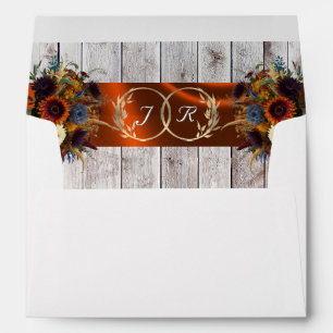 Monogram, Wildflowers & Ribbon - Copper Wedding Envelope