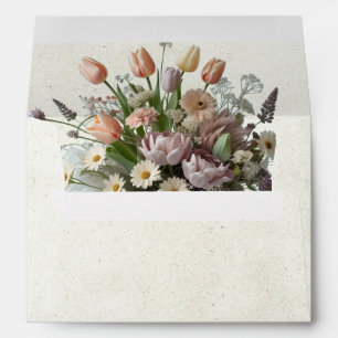 Monogram, Wildflowers & Ribbon - Peach Wedding Envelope