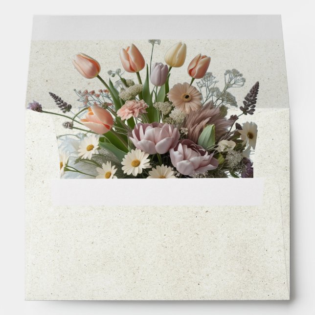 Monogram, Wildflowers & Ribbon - Peach Wedding Envelope (Back (Bottom))