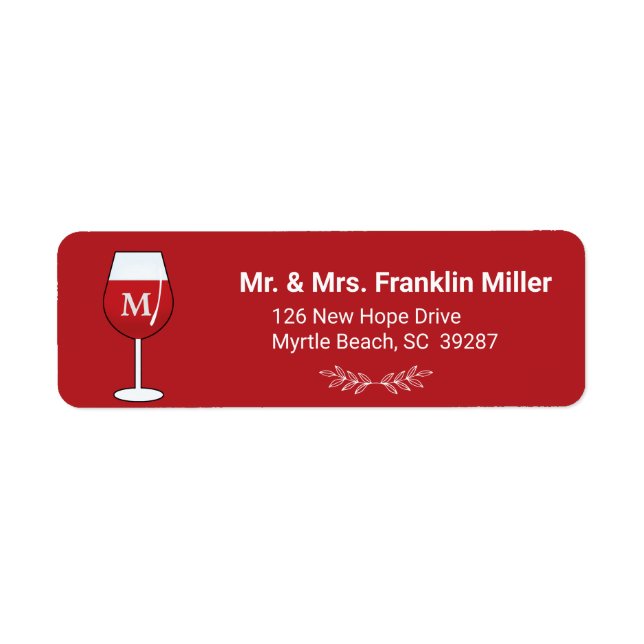Monogram Wine Glass Return Address Label (Front)