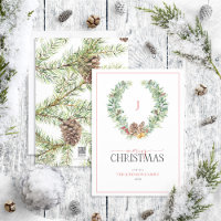 Monogram Winter Cone Berry Wreath Merry Christmas