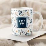 Monogram Winter Floral Botanical Navy Coffee Mug<br><div class="desc">This mug features a winter-inspired botanical floral with a monogram in navy.</div>