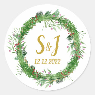 Monogram   Winter Greenery Wedding Envelope Seal
