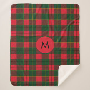 Monogram Winter Holiday Tartan pattern Scottish Sherpa Blanket