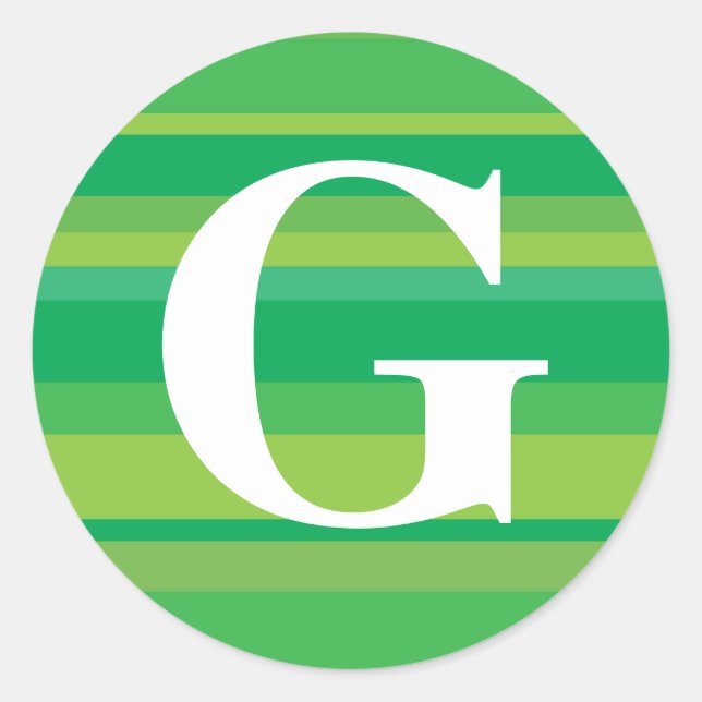 Monogram with a Colourful Striped Background - G Classic Round Sticker (Front)