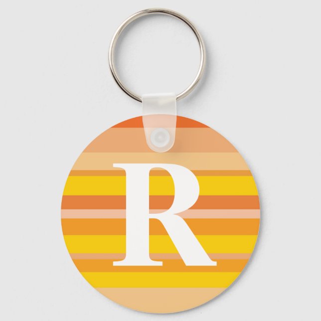 Monogram with a Colourful Striped Background - R Key Ring (Front)