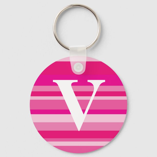 Monogram with a Colourful Striped Background - V Key Ring (Front)