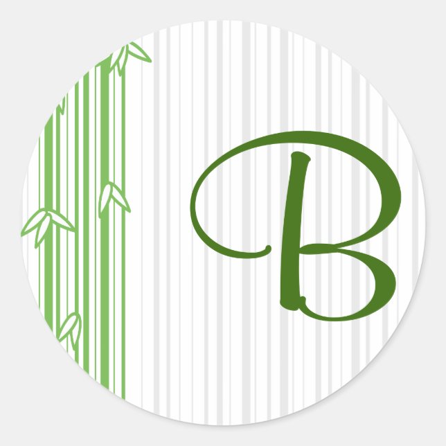 Monogram with Bamboo Background - Letter B Classic Round Sticker (Front)