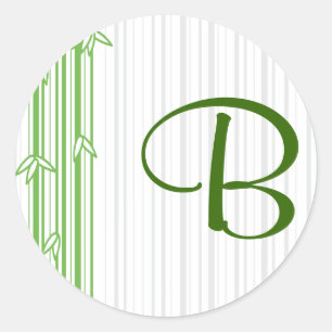 Monogram with Bamboo Background - Letter B Classic Round Sticker