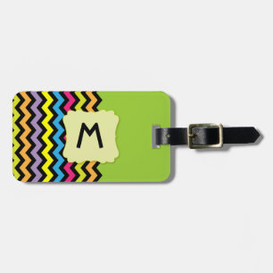 Monogram with Black Chevrons & bright colours Luggage Tag