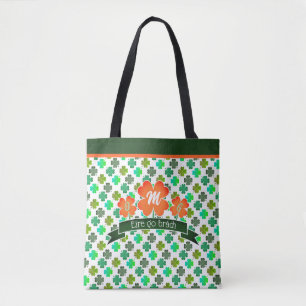 Monogram with Clover Shamrock Pattern Tote Bag