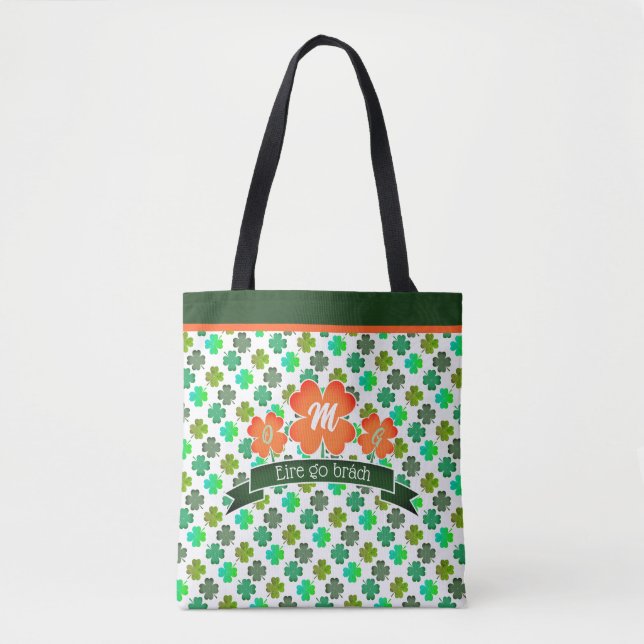 Monogram with Clover Shamrock Pattern Tote Bag (Front)