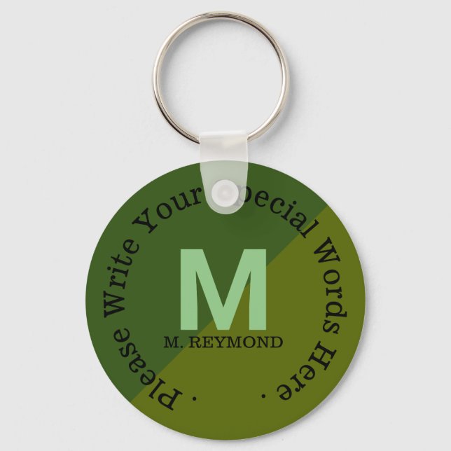 monogram with custom text on two tone green key ring (Front)