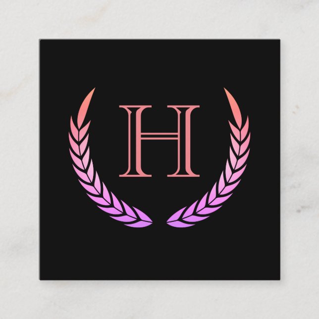 Monogram with Elements (pink) Square Business Card (Front)