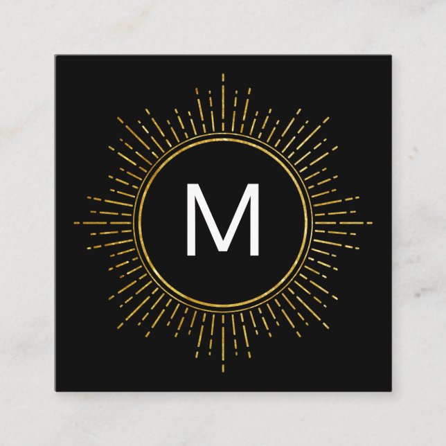 Monogram with Faux Gold Illuminated Elements Square Business Card (Front)