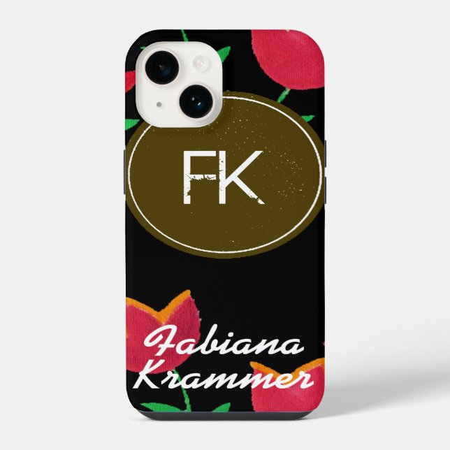 monogram with flowers iPhone case (Back)