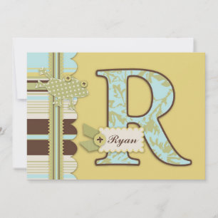 Monogram with Frog and Stripe Print Baby Shower Invitation