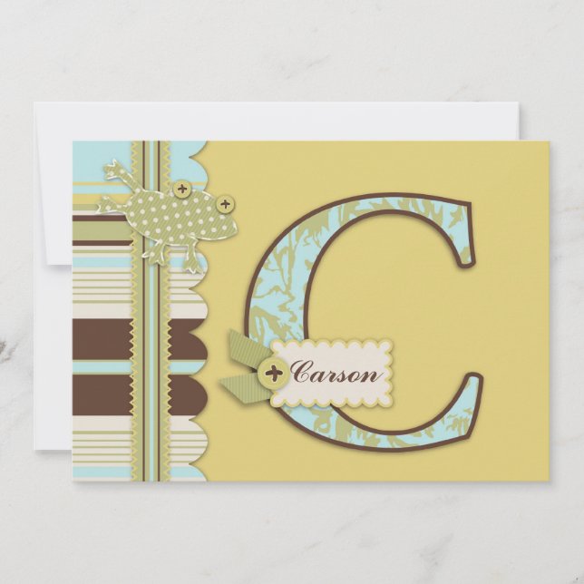 Monogram with Frog and Stripe Print Baby Shower Invitation (Front)