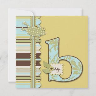 Monogram with Frog and Stripe Print Baby Shower Invitation
