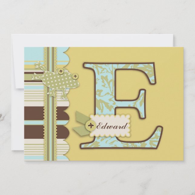 Monogram with Frog and Stripe Print Baby Shower Invitation (Front)