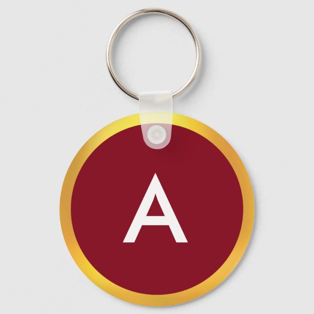 Monogram with Golden Circle on White & Crimson Key Ring (Front)