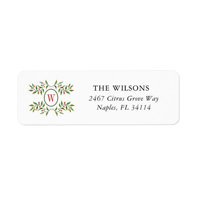 Monogram with Greenery  Label Return Address Label (Front)