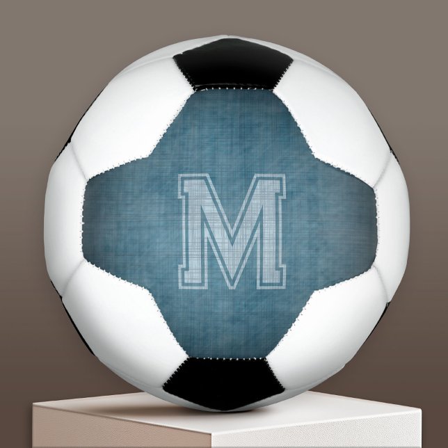 Monogram with Grungy Chalkboard Blue Background Soccer Ball (Custom Soccer Ball)