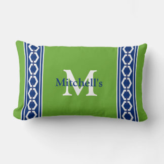 Monogram with Hexagon Chain Trim Modern Coastal  Lumbar Cushion