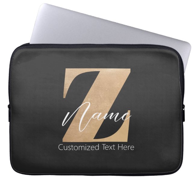 Monogram with Initial Z & Custom Name Personalized Laptop Sleeve (Front)