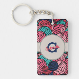 Monogram with Knitting Balls of Yarn Key Ring