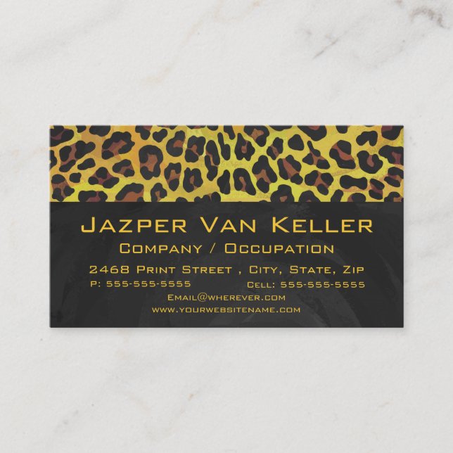 Monogram with Leopard Brown and Yellow Business Card (Front)