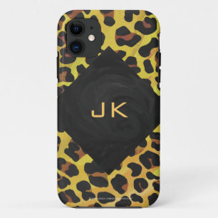 Monogram with Leopard Brown and Yellow iPhone 11 Case