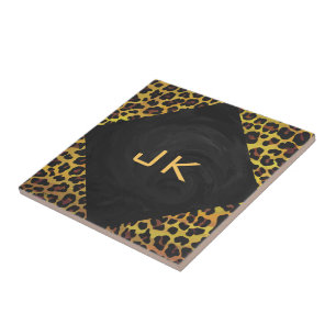 Monogram with Leopard Brown and Yellow Ceramic Tile
