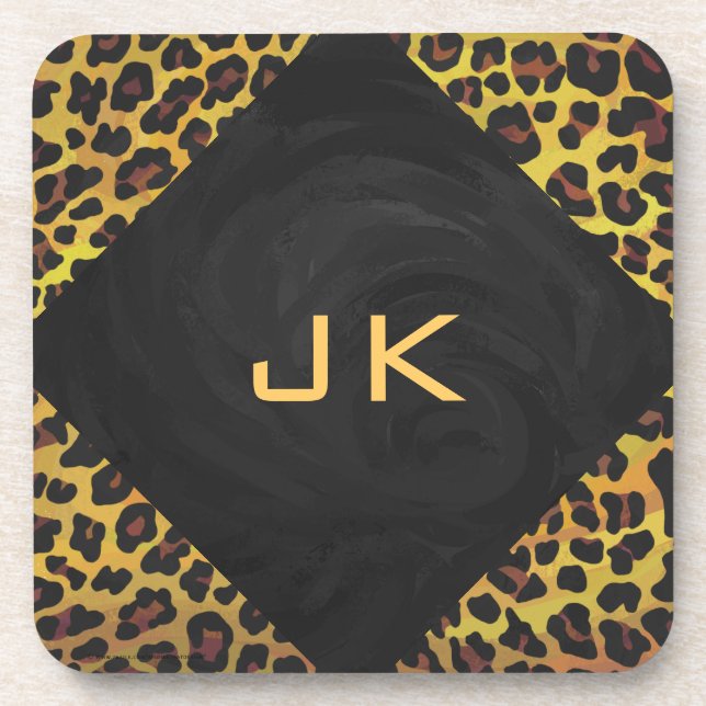 Monogram with Leopard Brown and Yellow Coaster (Front)