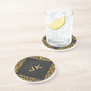 Monogram with Leopard Brown and Yellow Coaster