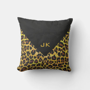 Monogram with Leopard Brown and Yellow Cushion