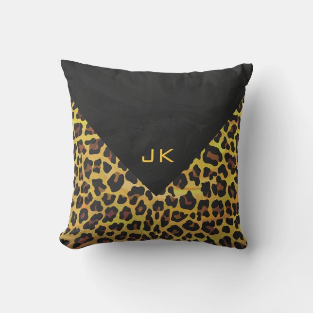 Monogram with Leopard Brown and Yellow Cushion (Front)