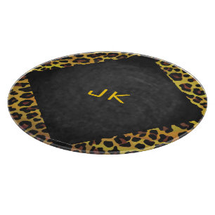 Monogram with Leopard Brown and Yellow Cutting Board