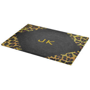Monogram with Leopard Brown and Yellow Cutting Board