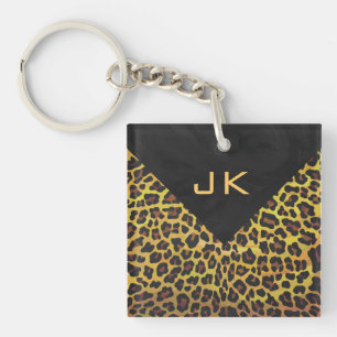 Monogram with Leopard Brown and Yellow Key Ring