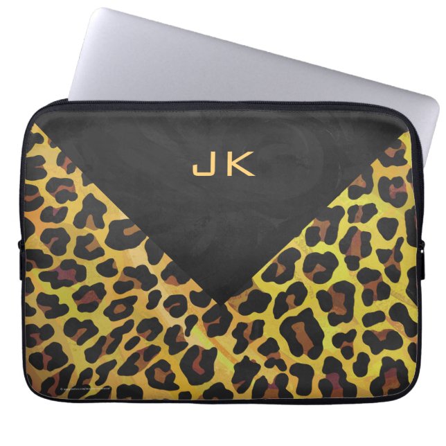 Monogram with Leopard Brown and Yellow Laptop Sleeve (Front)