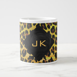 Monogram with Leopard Brown and Yellow Large Coffee Mug