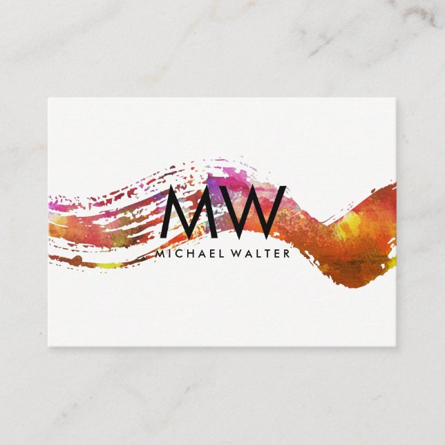 Monogram with Modern Watercolor Brushed Business Card (Front)