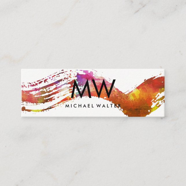 Monogram with Modern Watercolor Brushed Mini Business Card (Front)